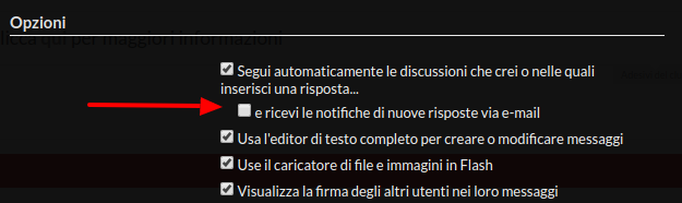 disabilita notifiche via mail